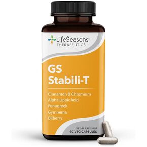 LifeSeasons - GS Stabili-T - Blood Sugar Support Supplement - Healthy Circulation & Vision - Maintain Normal Levels - Chromium Cinnamon Gymnema Bilberry & Alpha Lipoic Acid - 90 Capsules