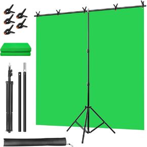 Green Screen Backdrop Kit, 5 x 6.5 Ft Portable Greenscreen Background with T-Shaped Stand, 5 Clamps & Carrying Bag for Photography, Streaming, Zoom, Gaming, YouTube