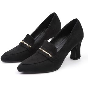 Womens Closed Pointed Toe Suede Loafer Pumps Low Block Heeled Slip On Loafers for Women Work Office Business Comfortable Chunky Heels Shoes 2.95 Inch