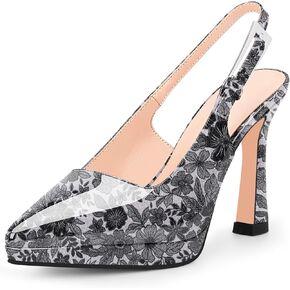 Women's Slingbacks High Heel Platform Pumps Pointed Toe Buckle Strap Dress Shoes