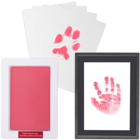 Large Baby Handprint or Footprint Clean-Touch Ink Pad with Picture Frame Kit and Imprint Cards (Pink)