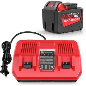 18V 9Ah WK1890 Replacement Battery N14-N18 18V Battery Charger Combo Compatible with Milwaukee Mk-18 48-11-1850, 48-11-1852, 48-11-1862, 48-11-1880, 48-11-1812, 48-11-1820