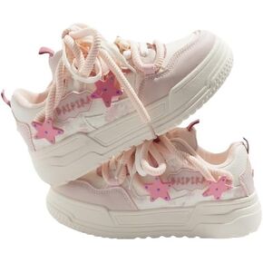 Star Shoes Walking Sneakers for Women Platform White Shoes Soft Comfortable Cute Star Sheep Decor US4-8