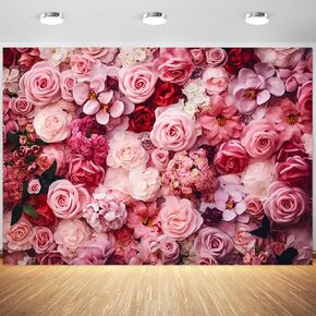 10x8ft Flower Backdrop Pink Red Rose Flowers Floral Wall Photography Background Birthday Baby Shower Wedding Party Banner Decorations Supplies Photo Booth Props