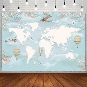 Sendy 7x5ft A New Adventure تبدأ خلفية سفر استحمام الطفل زخارف حفلة للبنين الخريطة العالمية حول المغامرة العالمية في انتظار طائرة عيد ميلاد الزفاف الدش التصوير الفوتوغرافي لافتة الصورة