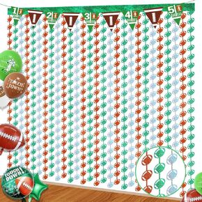 Blosssound 2 Packs Football Party Backdrop Decoration 3.3 x 6.6 ft Football Foil Fringe Curtain Glitter Green and Brown Tinsel Streamers for Football Day Sunday Night Sport Birthday Party Decoration