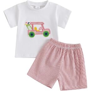Summer Toddler Baby Boy Girl Golf Outfit Funny Letter Print Short Sleeve Shirt Jogger Shorts Infant Sets