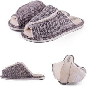 Diabetic Shoes Swollen Feet Shoes Adjustable Open Slippers Edema Shoes Open Toe Non-Slip Fur Lined Gray (13-14)