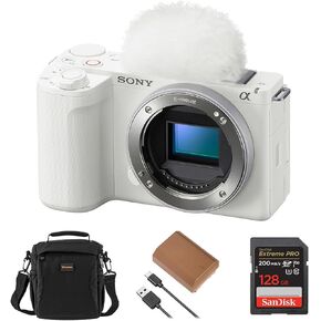 Sony Alpha ZV-E10 II Mirrorless Camera, White, Bundle with PRO 128GB Memory Card, Battery and Shoulder Bag