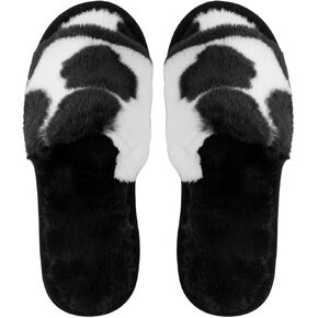 Verdusa Women's Fuzzy House Slippers Polka Dots Open Toe Faux Fur Bedroom Shoes