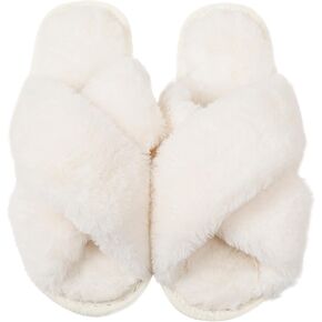 White Bride Slippers for Wedding Day, Bride To Be Bridal Shower Gift for Women Bride Bridesmaids, White Open Toe Fuzzy Flip Flops,Bachelorette Party Getting Ready Outfit