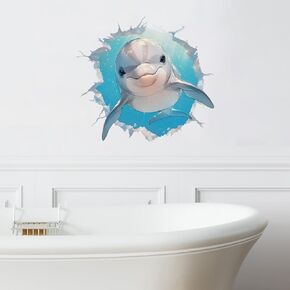 Smiling Dolphin Broken Wall Wall Stickers Nursery Sea Animal Wall Decals for Kid Removable Peel and Stick 3D Wall Art Home Decor Decoration for Classroom Preschool Living Room Bedroom Bathroom