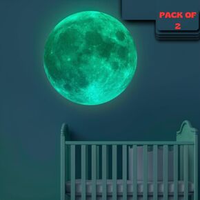 Glow in The Dark Moon Wall Stickers, 12 Inches, 2 Pack