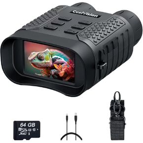 4K Night Vision Goggles - 3.1'' HD Screen, 5X Digital Zoom, 7-Level IR Illuminator Binoculars with 64GB Memory Card and Detachable 4400mAh Battery - Day and Night Photo and Video Recording