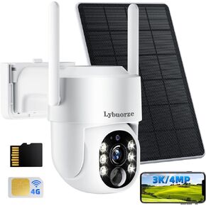 4G LTE Cellular Security Camera Outdoor, No WiFi Needed Wireless Solar Camera with Memory & SIM Card, 360° Pan Tilt, Color Night Vision, PIR/AI Motion Detection & Siren, 2 Way Talk, IP66 Waterproof