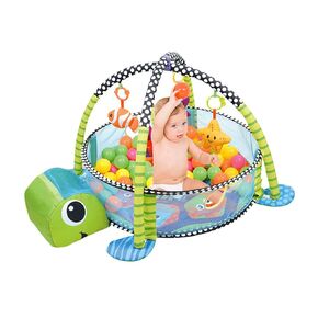5-in-1 Baby Play Mat with 30 Balls,Tummy Time Mat Baby Gym with 4 Toys,Play Mat for Babies 0-6 Months Funny Animal Baby Play Gym,Turtle
