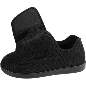 Women's Adaptive Slip-Resistant Wide Width Diabetic Comfort Slipper Shoe with Adjustable Hook-and-Loop Closure, Size 9W US Women, Black