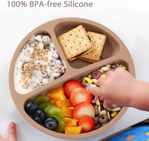 لوحة شفط Vitever مع غطاء للطفل ، Baby & Kid ، سيليكون بنسبة 100 ٪ من الدرجة الغذائية ، والتصميم المقسم ، والميكروويف وغسالة الصحون آمنة - طبيعي in Kuwait