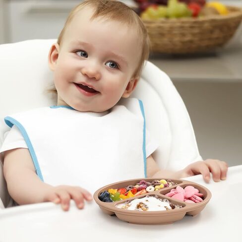 لوحة شفط Vitever مع غطاء للطفل ، Baby & Kid ، سيليكون بنسبة 100 ٪ من الدرجة الغذائية ، والتصميم المقسم ، والميكروويف وغسالة الصحون آمنة - طبيعي in Kuwait