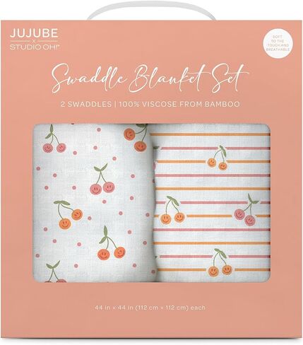 JuJuBe x Studio Oh! Baby Essentials Swaddle Blanket Set - Soft, Comfortable, Neutral Newborn Baby Swaddle Blankets for Baby Shower & Baby Registry - Nursery Essentials - Cherry Cute in Kuwait