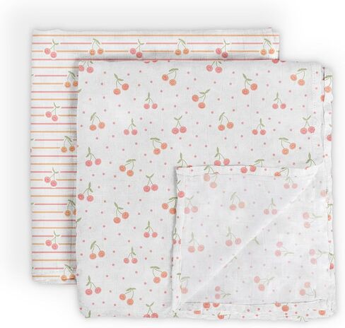 JuJuBe x Studio Oh! Baby Essentials Swaddle Blanket Set - Soft, Comfortable, Neutral Newborn Baby Swaddle Blankets for Baby Shower & Baby Registry - Nursery Essentials - Cherry Cute in Kuwait