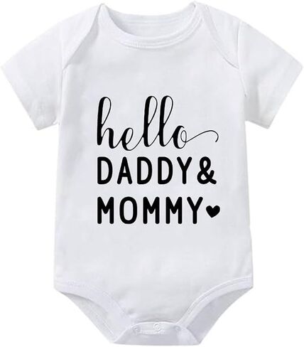 Hello Daddy And Mommy Pregnancy Announcement Baby Outfits Boy Short Sleeve Newborn Baby Clothes White in Kuwait