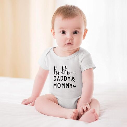 Hello Daddy And Mommy Pregnancy Announcement Baby Outfits Boy Short Sleeve Newborn Baby Clothes White in Kuwait