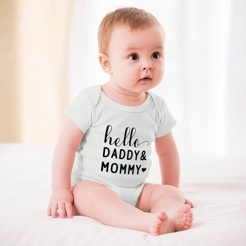 Hello Daddy And Mommy Pregnancy Announcement Baby Outfits Boy Short Sleeve Newborn Baby Clothes White in Kuwait