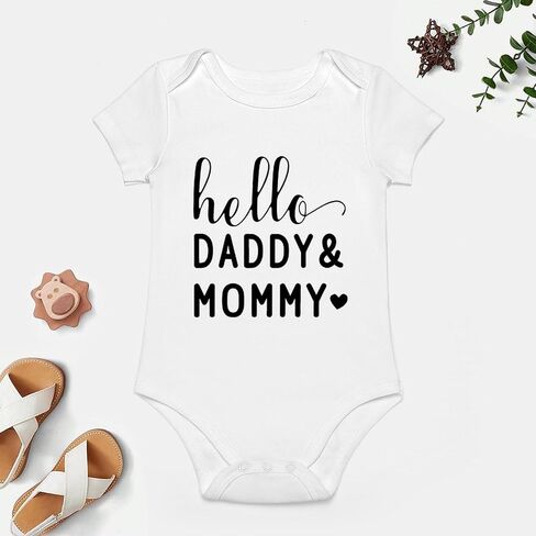 Hello Daddy And Mommy Pregnancy Announcement Baby Outfits Boy Short Sleeve Newborn Baby Clothes White in Kuwait