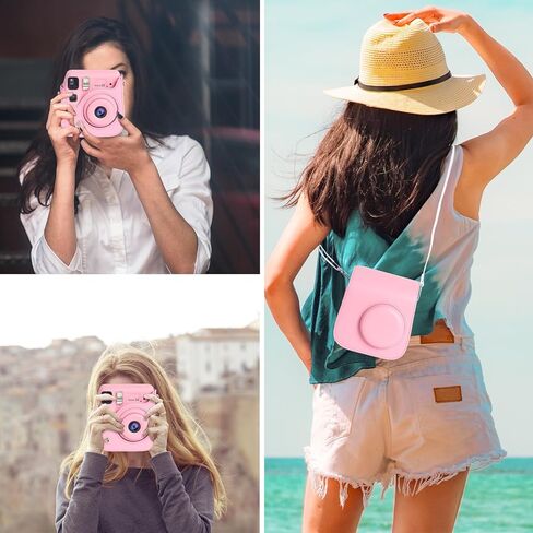حالة واقية من كاميرا Mosiso متوافقة مع Instax Mini SE ، PU Leather Camera Camera Campy Came Carve مع حزام كتف قابل للتعديل وجيب لفيلم Instax Mini SE ، الأرجواني ، الأرجواني in Kuwait