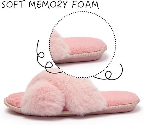 katliu Women's Cross Band Furry Slippers Cozy Plush House Slippers Open Toe Soft Fuzzy Slippers Memory Foam Indoor Slippers in Kuwait