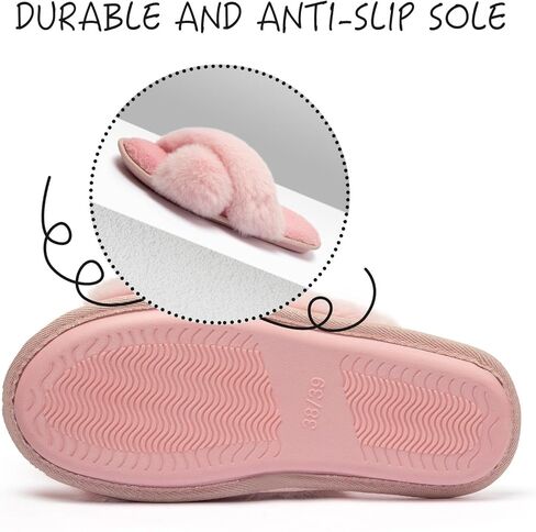 katliu Women's Cross Band Furry Slippers Cozy Plush House Slippers Open Toe Soft Fuzzy Slippers Memory Foam Indoor Slippers in Kuwait