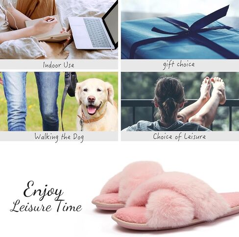 katliu Women's Cross Band Furry Slippers Cozy Plush House Slippers Open Toe Soft Fuzzy Slippers Memory Foam Indoor Slippers in Kuwait