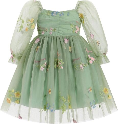 Obeeii عيد ميلاد Tulle Dress Baby Girls Long Sleeve Floral Dress Toddler in Kuwait
