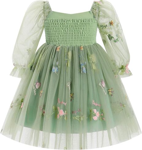 Obeeii عيد ميلاد Tulle Dress Baby Girls Long Sleeve Floral Dress Toddler in Kuwait