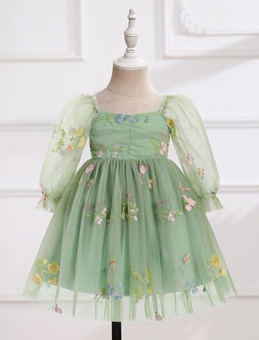 Obeeii عيد ميلاد Tulle Dress Baby Girls Long Sleeve Floral Dress Toddler in Kuwait