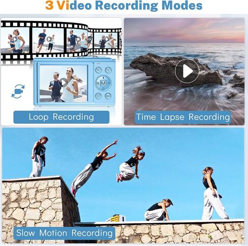 Digital Camera, Saneen FHD Kids Cameras for Photography, 4K 44MP Compact Point and Shoot Camera for Kids, Teens & Beginners with 32GB Card,16X Digital Zoom, 2 Rechargeable Batteries-Blue in Saudi Arabia