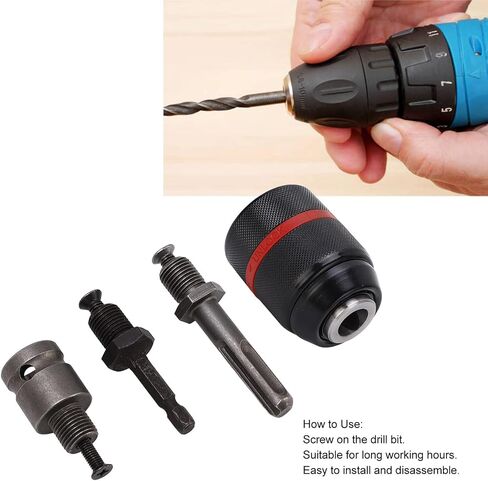 تشاك الحفر ، استبدال تشاك تشاك شد ذاتي الحفر تشاك 1/2-20UNF اتصال 2‑13MM المدى المدى المتغير السريع مع 3 قضيب لإصلاح أجزاء مختلفة (الجولة 58 ملم in Kuwait