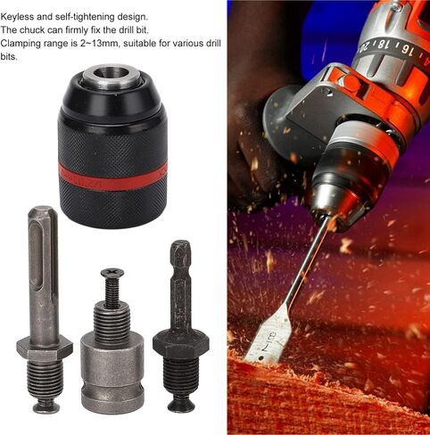 تشاك الحفر ، استبدال تشاك تشاك شد ذاتي الحفر تشاك 1/2-20UNF اتصال 2‑13MM المدى المدى المتغير السريع مع 3 قضيب لإصلاح أجزاء مختلفة (الجولة 58 ملم in Kuwait