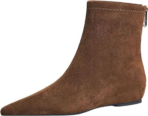 Women's Suede Flat Ankle Boots with Back Zipper Retro Comfortable Pointed Toe Internal Height Increase Wedge Short Bootie Fall Winter Daily Casual Dress Boots in Kuwait
