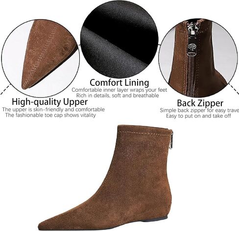 Women's Suede Flat Ankle Boots with Back Zipper Retro Comfortable Pointed Toe Internal Height Increase Wedge Short Bootie Fall Winter Daily Casual Dress Boots in Kuwait