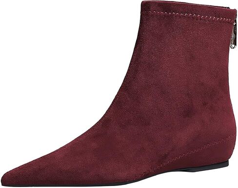 Women's Suede Flat Ankle Boots with Back Zipper Retro Comfortable Pointed Toe Internal Height Increase Wedge Short Bootie Fall Winter Daily Casual Dress Boots in Kuwait