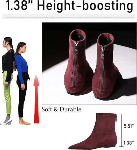 Women's Suede Flat Ankle Boots with Back Zipper Retro Comfortable Pointed Toe Internal Height Increase Wedge Short Bootie Fall Winter Daily Casual Dress Boots in Kuwait