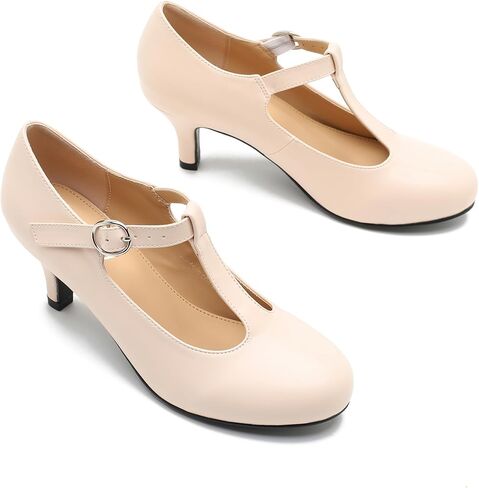 Women's T Strap Mary Jane Kitten Heel Pumps Round Toe Dress Office Work Shoes in Kuwait