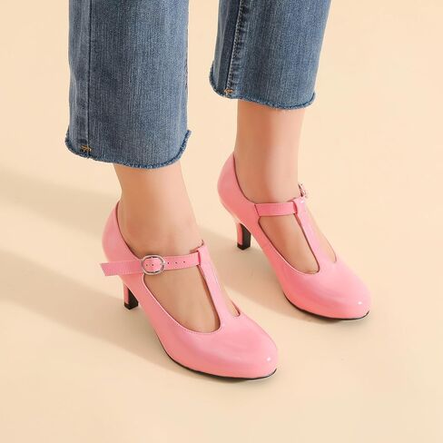 Women's T Strap Mary Jane Kitten Heel Pumps Round Toe Dress Office Work Shoes in Kuwait