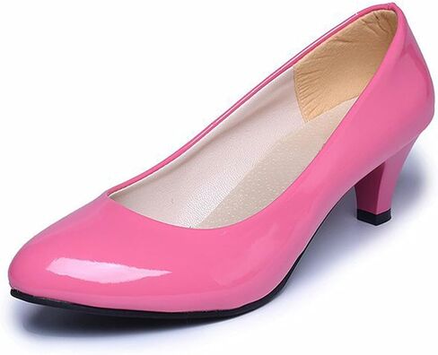 Women's Patent Leather Stiletto Heel Pumps Comfortable Round Toe Slip On Low Mid Heel Non Slip Business Office Dress Shoes in Kuwait