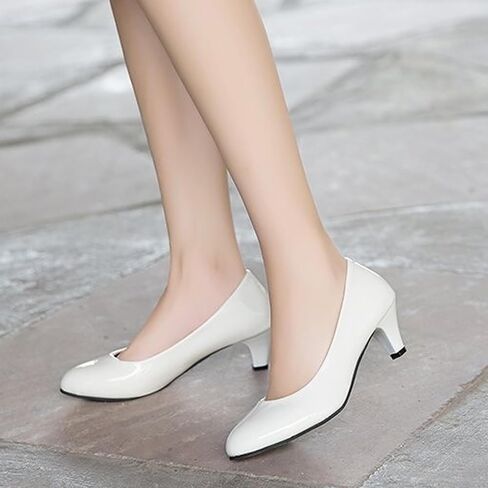 Women's Patent Leather Stiletto Heel Pumps Comfortable Round Toe Slip On Low Mid Heel Non Slip Business Office Dress Shoes in Kuwait