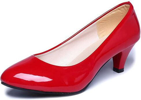Women's Patent Leather Stiletto Heel Pumps Comfortable Round Toe Slip On Low Mid Heel Non Slip Business Office Dress Shoes in Kuwait