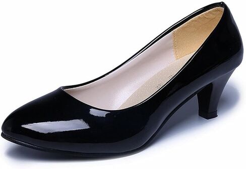 Women's Patent Leather Stiletto Heel Pumps Comfortable Round Toe Slip On Low Mid Heel Non Slip Business Office Dress Shoes in Kuwait