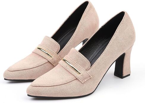 Womens Closed Pointed Toe Suede Loafer Pumps Low Block Heeled Slip On Loafers for Women Work Office Business Comfortable Chunky Heels Shoes 2.95 Inch in Saudi Arabia